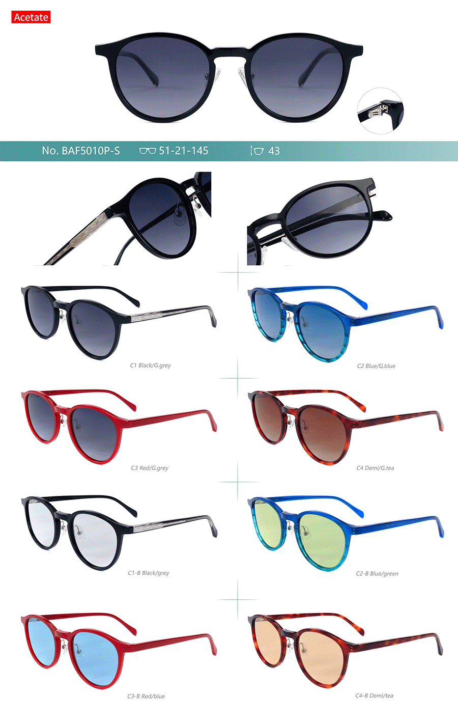 Wholesale Acetate Sunglasses-BAF5010PS Gafas de sol de acetato al por mayor-BAF5010PS