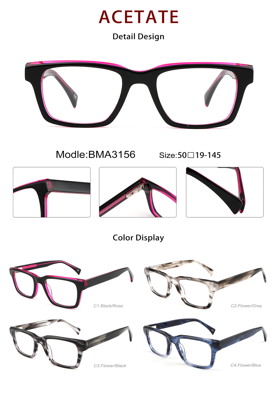 Wholesale Acetate Glasses Frames Detials BMA3156 Marcos de gafas de acetato al por mayor Detials BMA3156