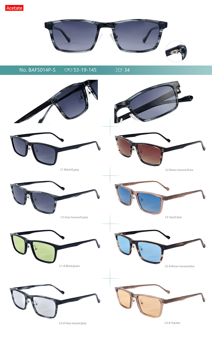 Wholesale Acetate Sunglasses-BAF5014PS Gafas de sol de acetato al por mayor-BAF5014PS
