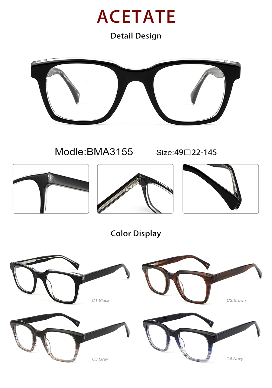 Wholesale Acetate Glasses Frames Detials BMA3155 Marcos de gafas de acetato al por mayor Detials BMA3155