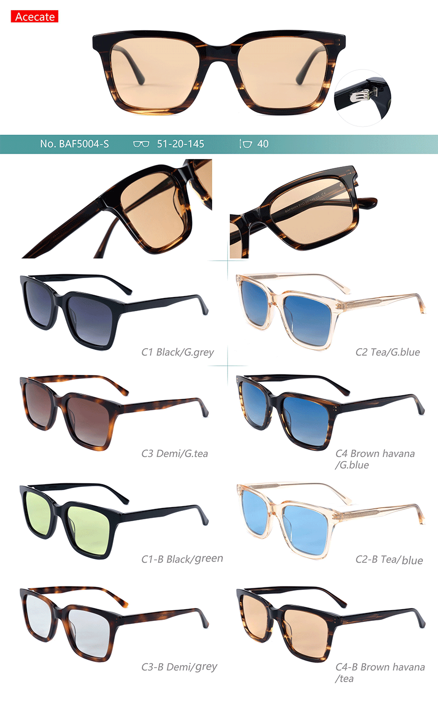 Wholesale Acetate Sunglasses-BAF5004S Venta al por mayor Gafas de sol de acetato-BAF5004S