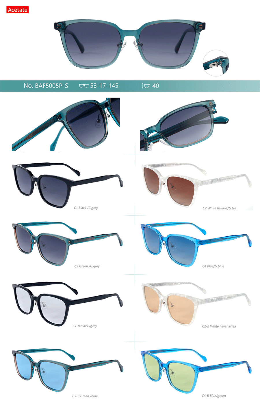 Wholesale Acetate Sunglasses-BAF5005PS Gafas de sol de acetato al por mayor-BAF5005PS