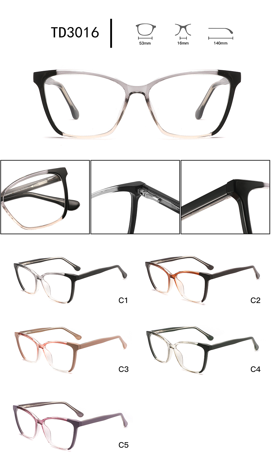 black plastic glasses frames TD3016 monturas de gafas de plástico negro TD3016