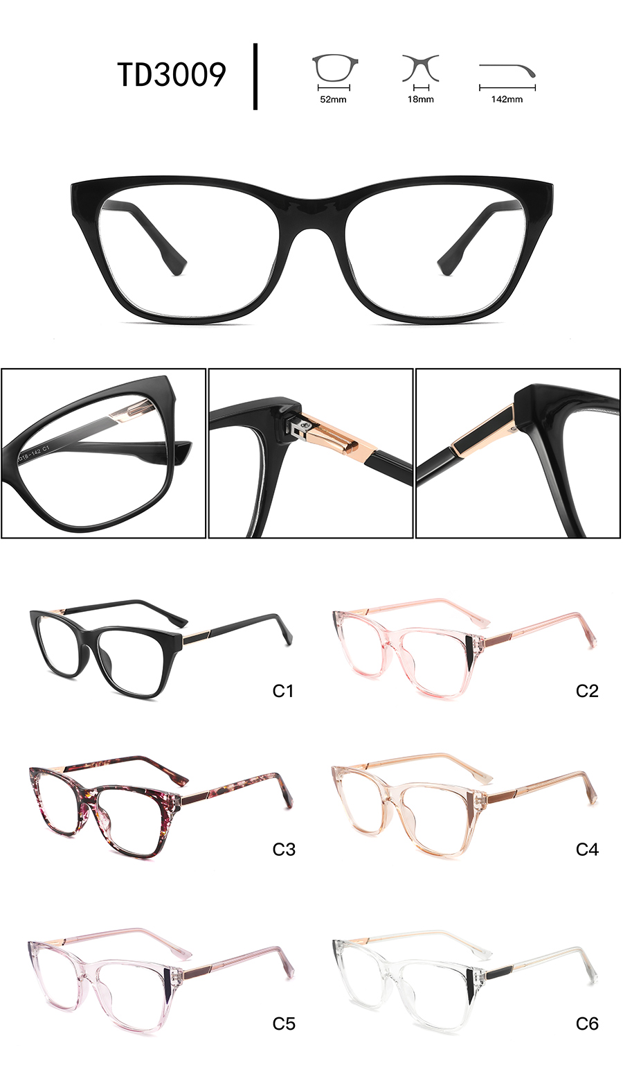 monturas de gafas retro para mujer TD3009