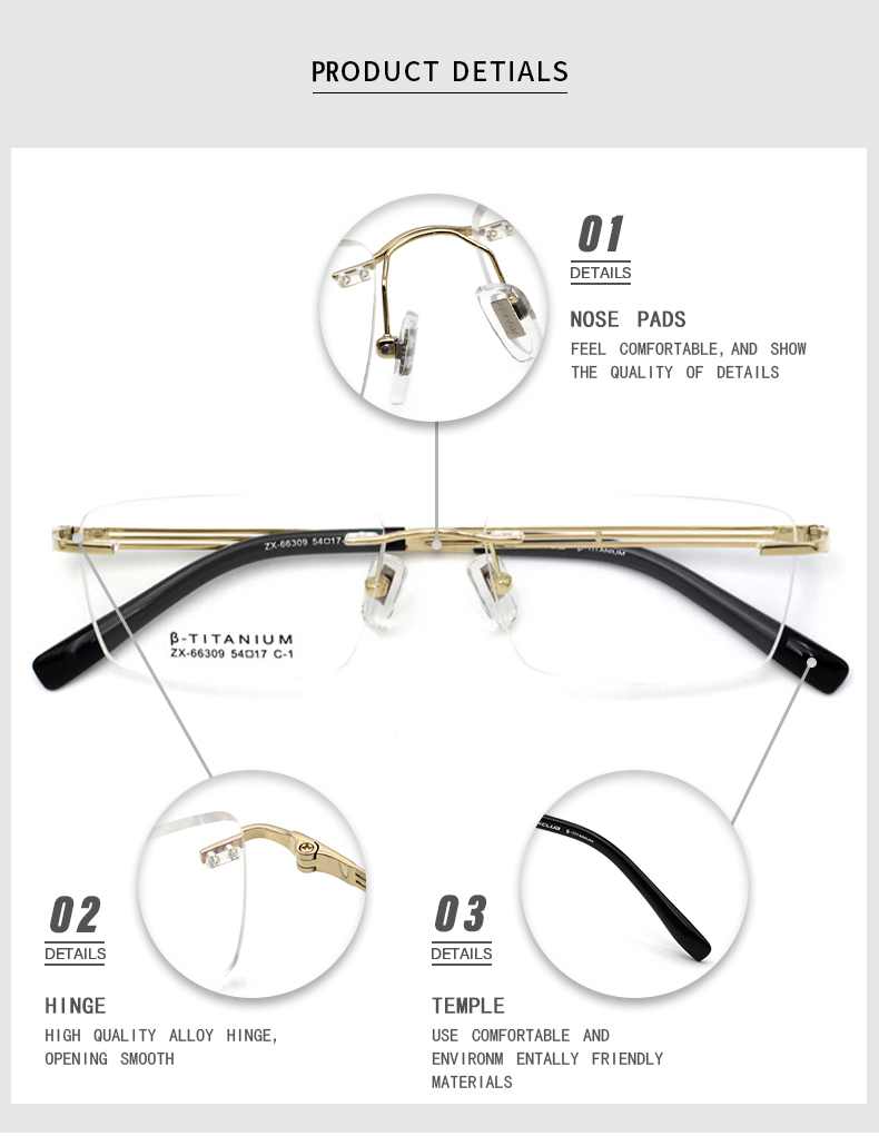 Monturas de anteojos sin montura de titanio