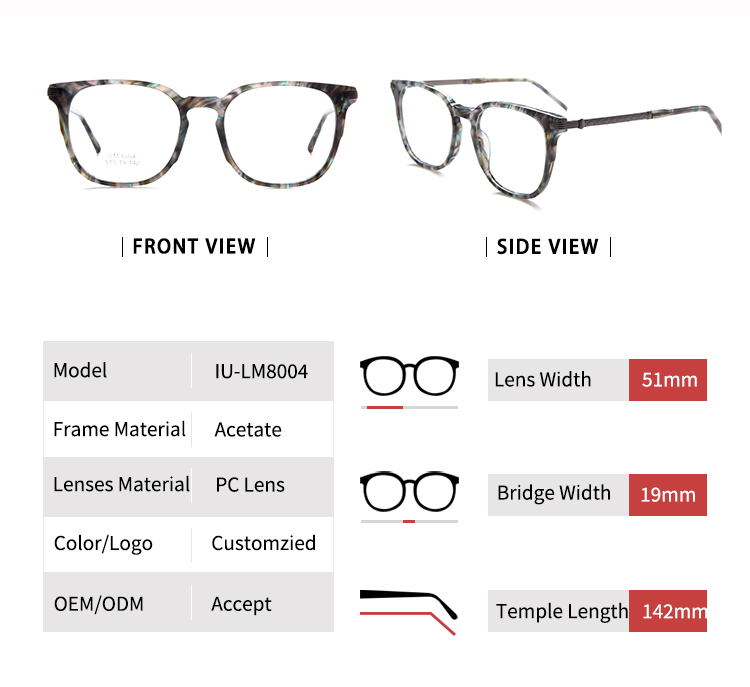 Marco &oacute;ptico cuadrado - Tama&ntilde;o