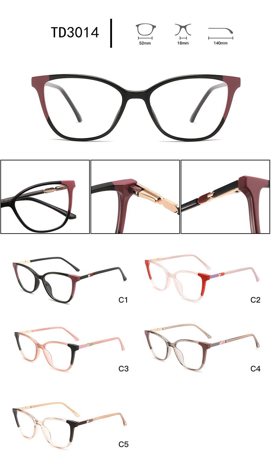 monturas de gafas elegantes para damas TD3014