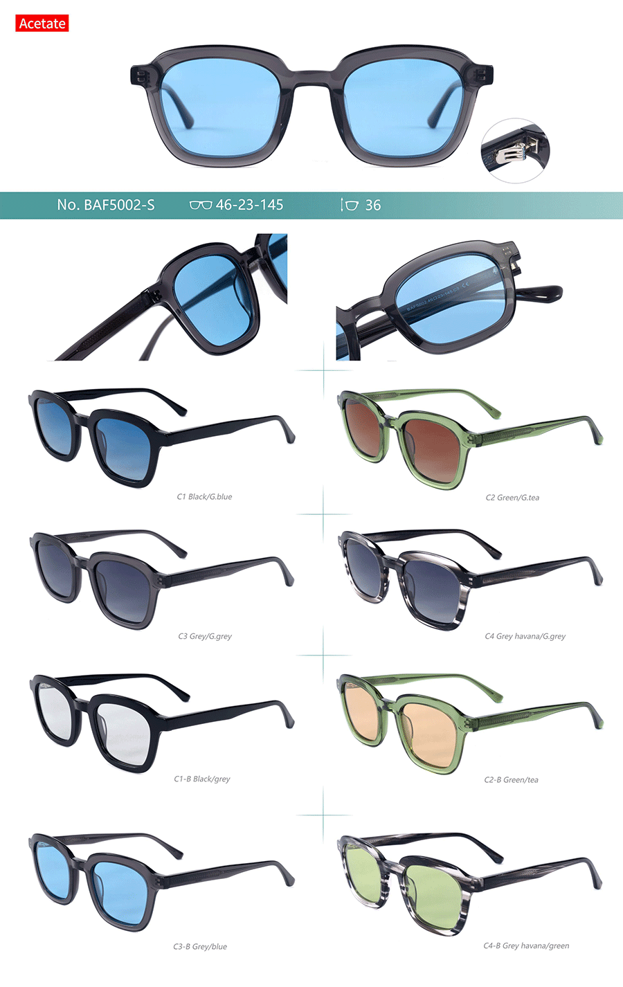 Venta al por mayor Gafas de sol de acetato-BAF5002S