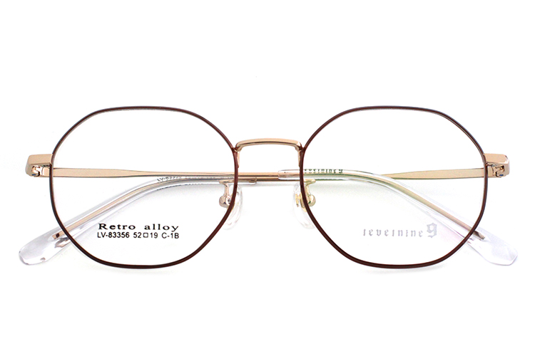 Gafas con montura de metal, rojo y dorado.