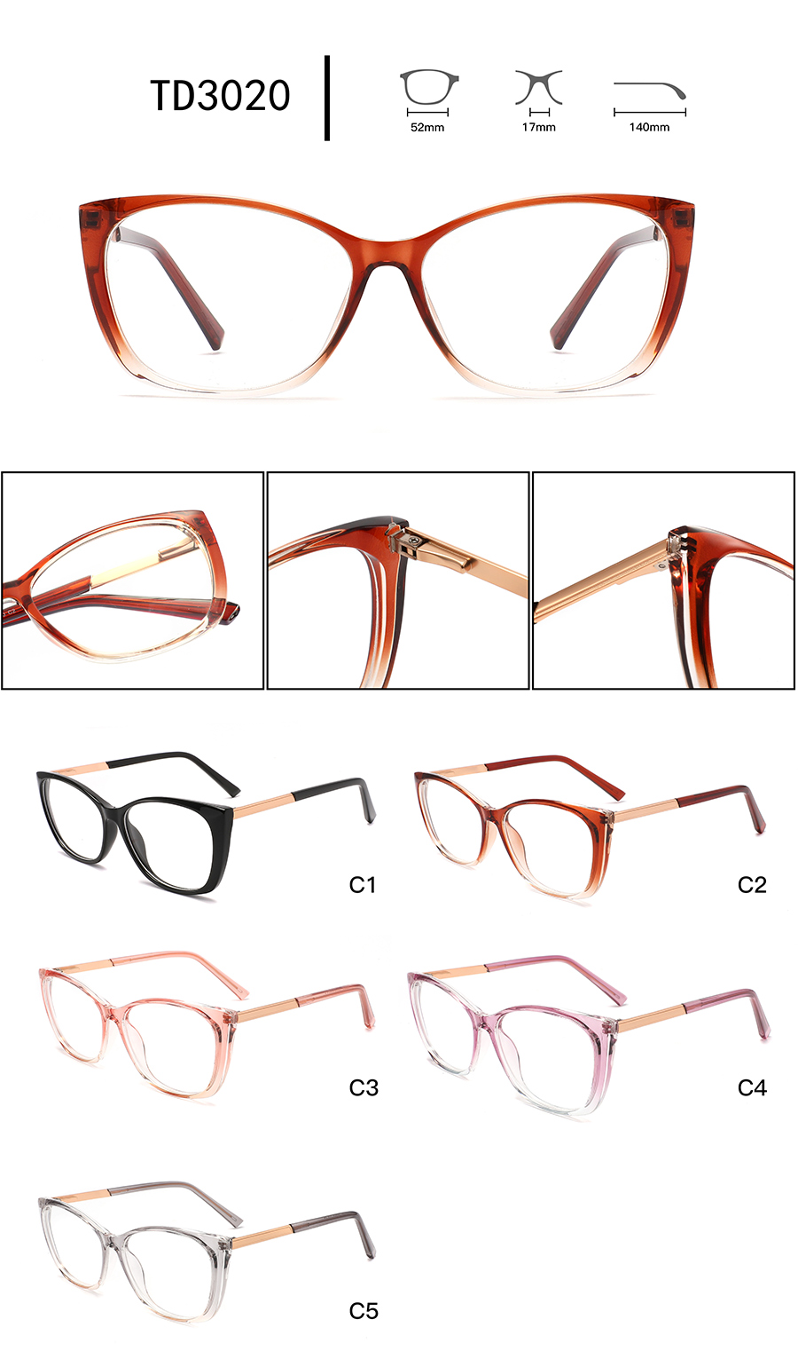 monturas de gafas de pl&aacute;stico para mujer TD3020