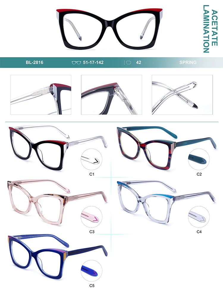 Detalles de monturas de gafas de acetato al por mayor BL-2816