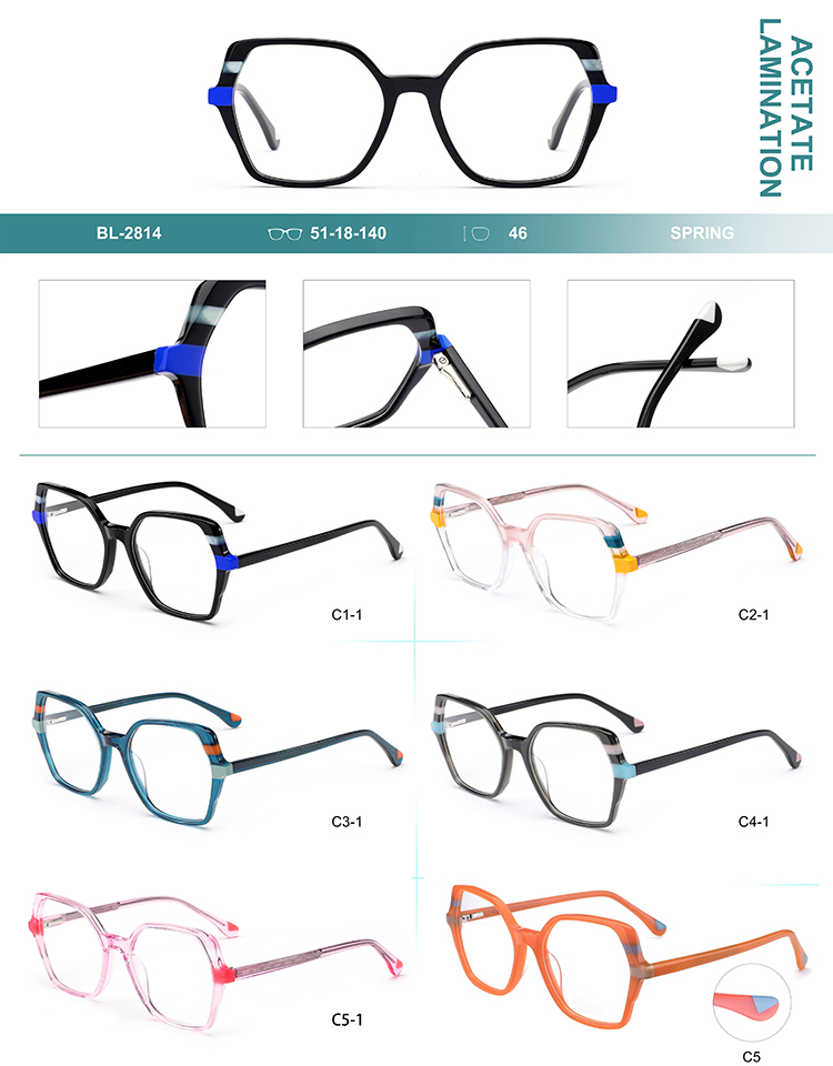 Detalles de monturas de gafas de acetato al por mayor BL-2814