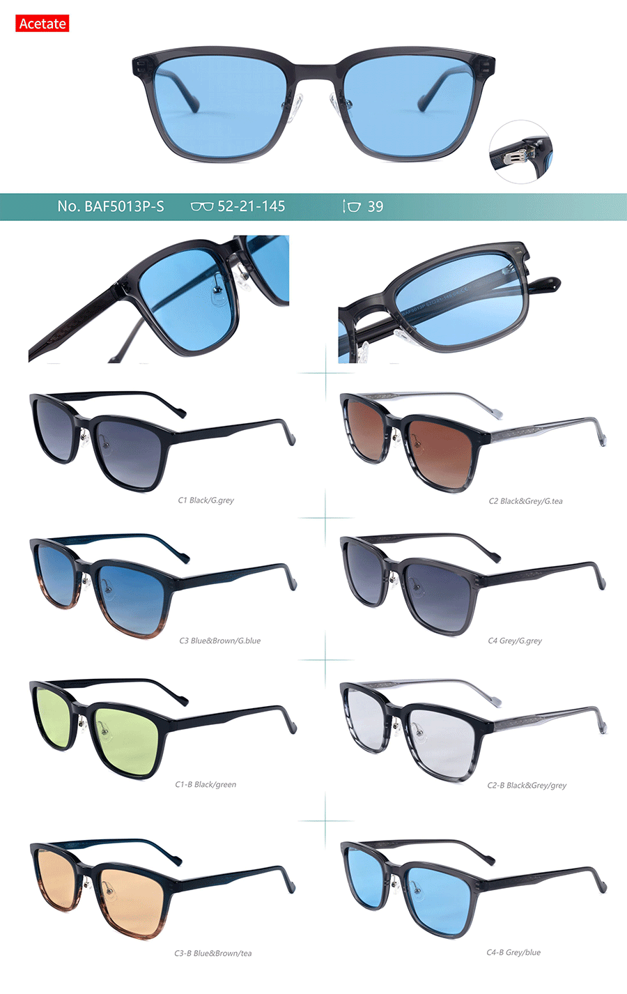 Venta al por mayor Gafas de sol de acetato-BAF5013PS