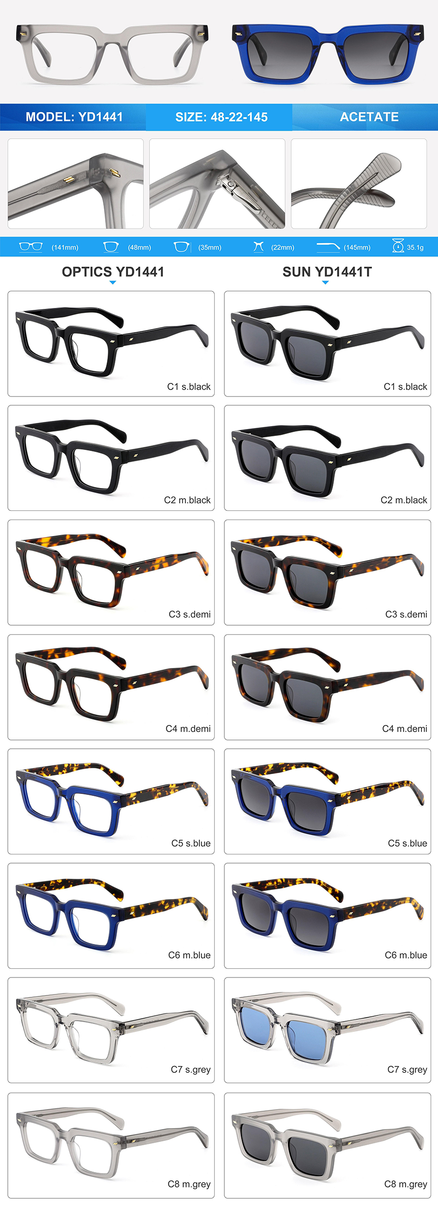 Gafas de sol de acetato al por mayor-YD1441T