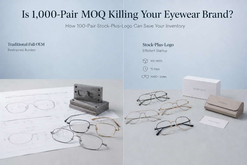 ¿La cantidad mínima de pedido de 1000 pares está acabando con su marca de gafas? Cómo el logotipo Stock Plus de 100 pares puede salvar su inventario
